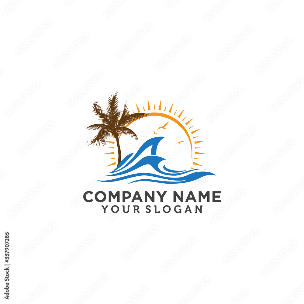 sunset beach logo icon vector