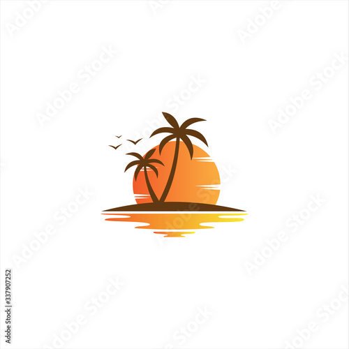 sunset beach logo icon vector