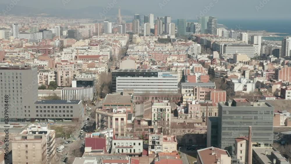 AERIAL: Barcelona Wide Drone Shot of City Towards Skyline Cityscape AERIAL: Barcelona Wide Drone Shot of City Towards Skyline Cityscape