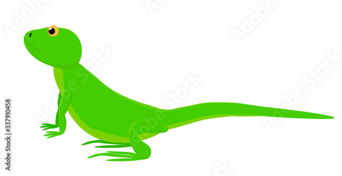 Cartoon bright green cute lizard that looks up