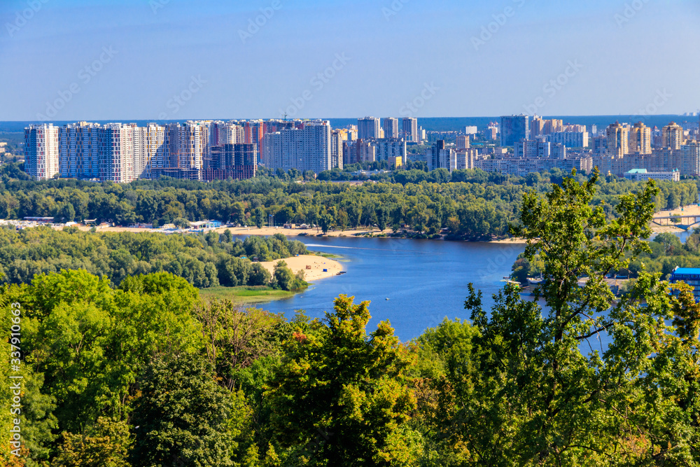 View of left bank of the Dnieper river in Kiev, Ukraine