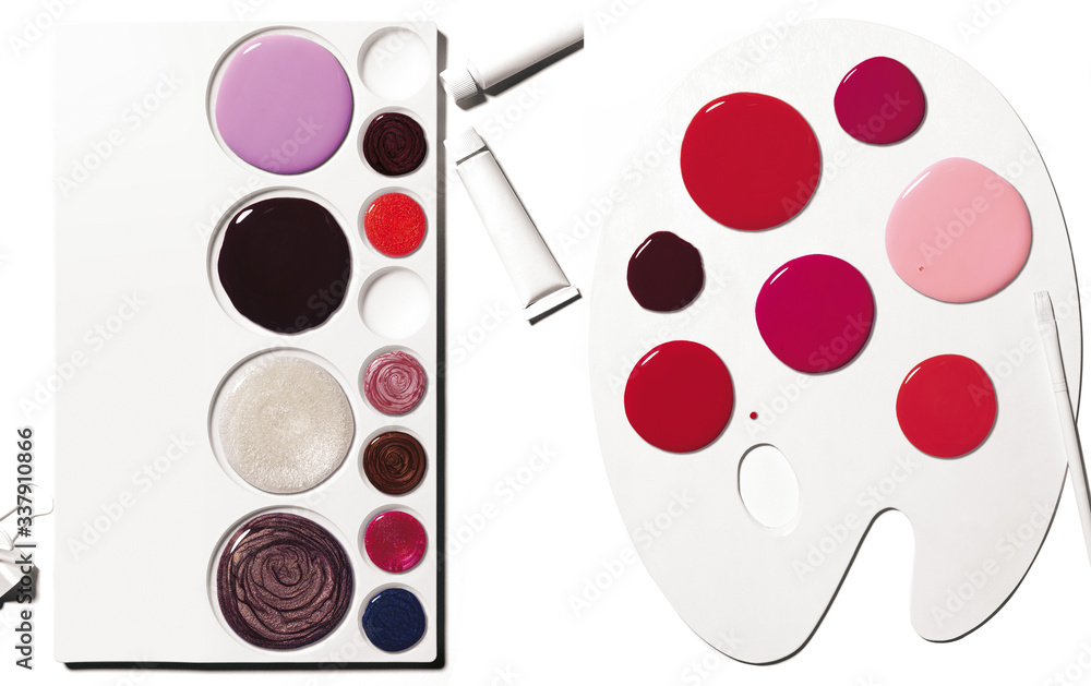 Colorful Nail Polish on painting plate Colorful Nail Polish on painting plate