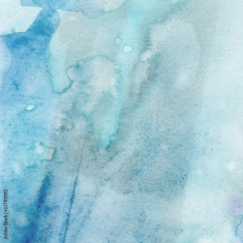 Watercolor illustration. Texture. Watercolor transparent stain. Blur, spray. Blue color