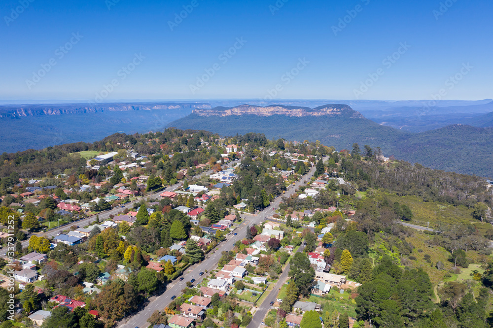 Aerial view of The Blue Mountains in New South Wales Australia