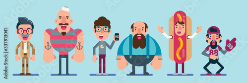 Grupo de Personajes con sus Roles en estilo Plano y Formato Vectorial