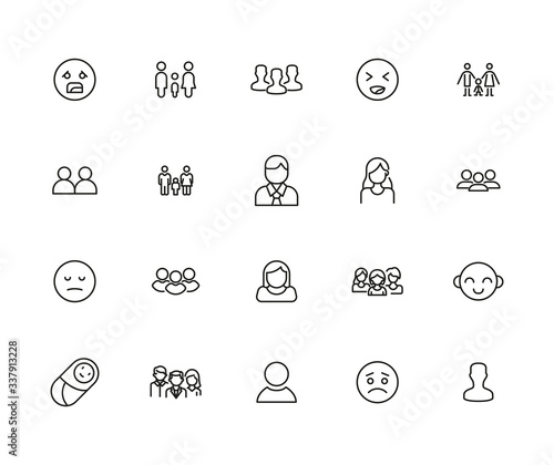 Simple set of human icons in trendy line style.