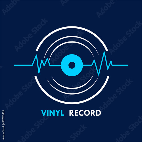 vinyl record music vector with wave sound icon on dark background graphic