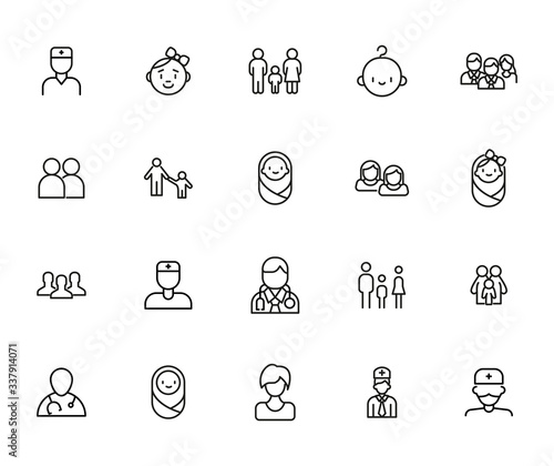 Set of people related vector line icons.