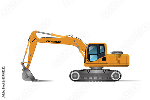 Excavator Backhoe for digging or in different areas, the driver's room is equipped with air conditioners and wheels in the form of tracks.Vector.