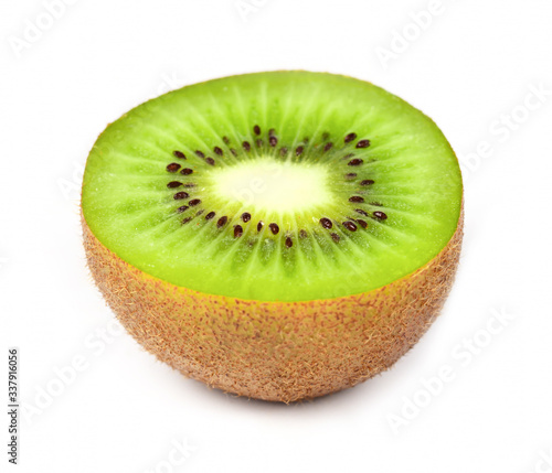 Close up of slice kiwi fruit isolated on white background