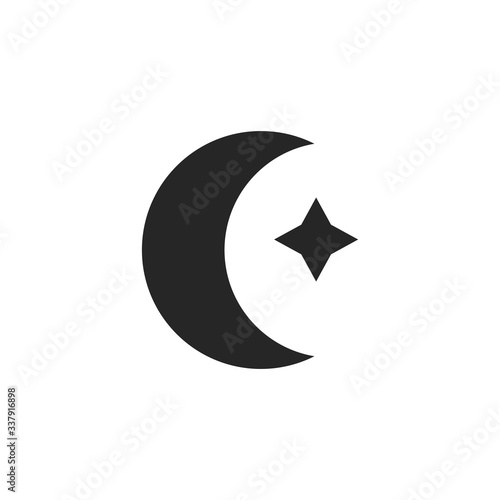 Muslim sign t and star black icon isolated on a white background.