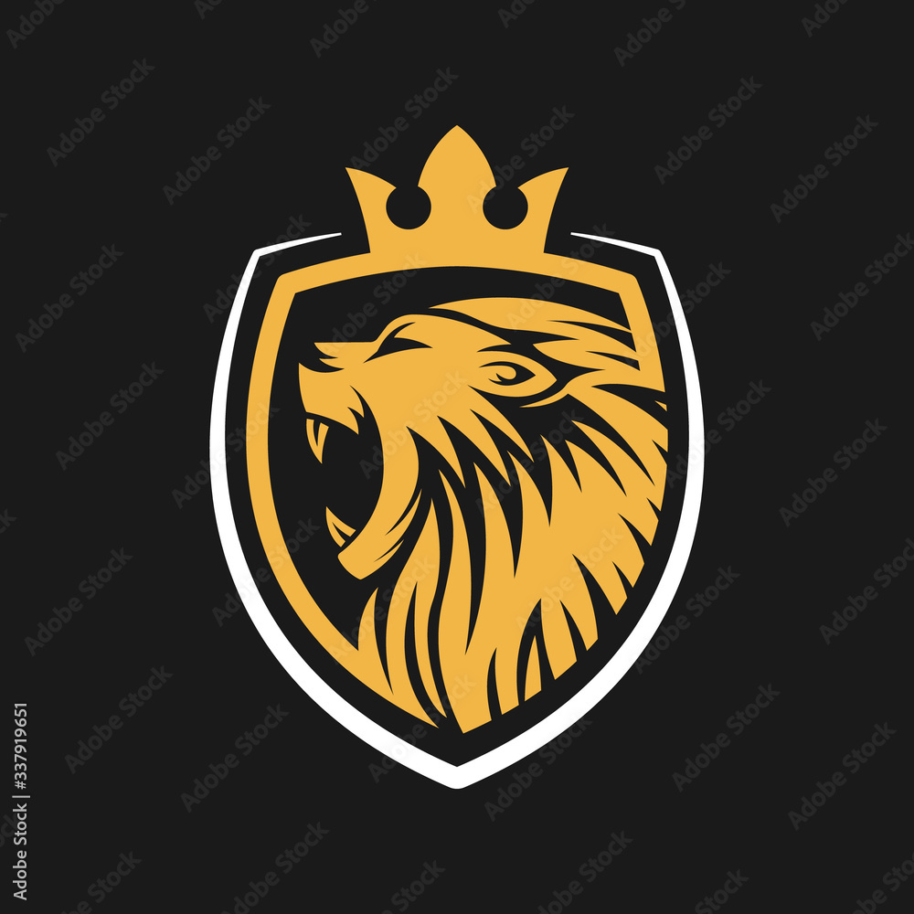Roaring Lion Logo Vector Design Illustrator. Luxury Roaring Lion Head Logo Design Template. Abstract Lion Crest Logo Vector Design.