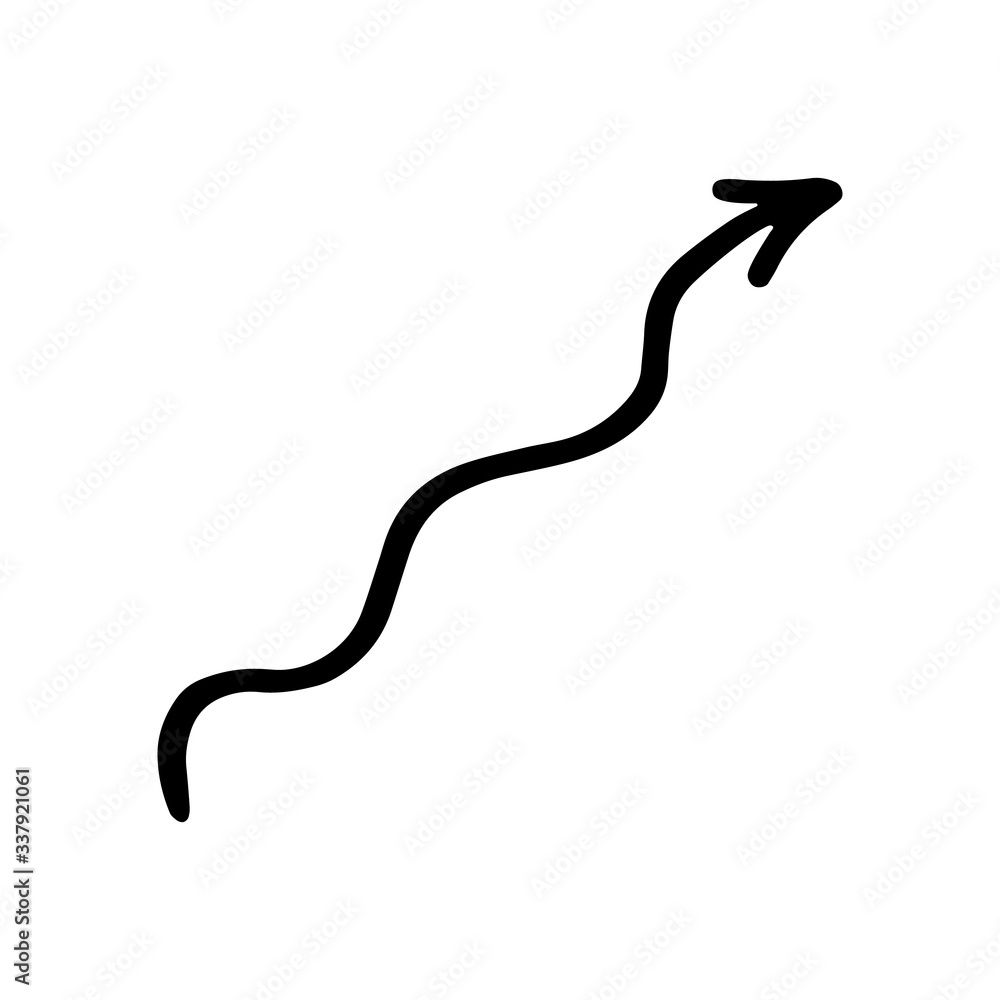 Black wavy arrow vector icon. Hand-drawn vector illustration Black wavy arrow vector icon. Hand-drawn vector illustration
