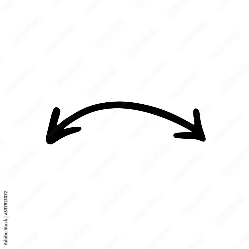 Black double end arrow vector icon. Handdrawn vector illustration