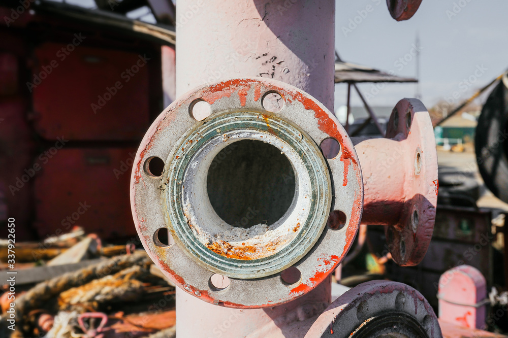 round red old rusty details of old fire ship round red old rusty details of old fire ship