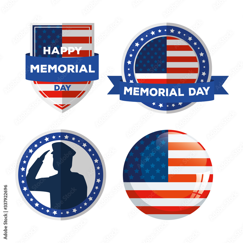 set icons of happy memorial day vector illustration design
