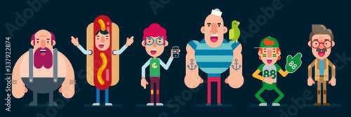 Grupo de Personajes con sus Roles en estilo Plano y Formato Vectorial