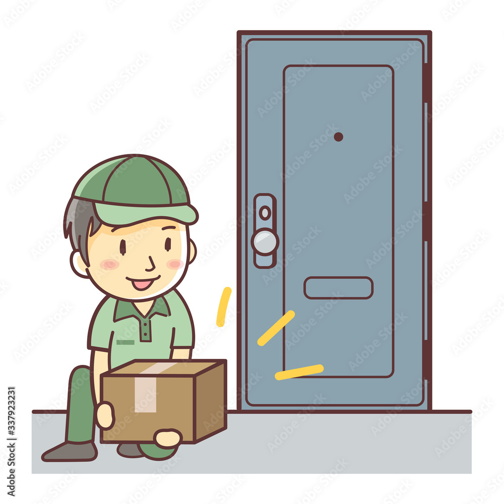 置き配をする配達員のイラスト 宅急便 荷物 配達 玄関前 ドア Stock Vektorgrafik Adobe Stock 置き配をする配達員のイラスト 宅急便 荷物 配達 玄関前 ドア Stock Vektorgrafik Adobe Stock