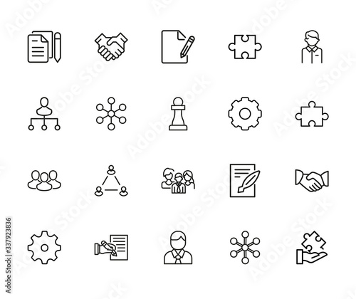 Modern thin line icons set of project management.