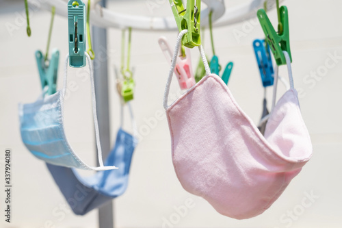 Reused face mask clean and hang to dry