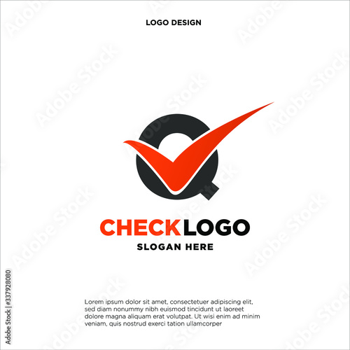 Letter Q Check logo designs concept vector, Initial Checklist logo icon