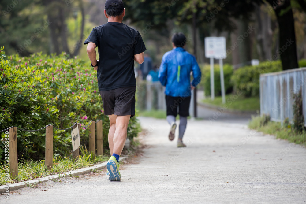 Fototapeta premium 朝の公園でジョギングしている人々