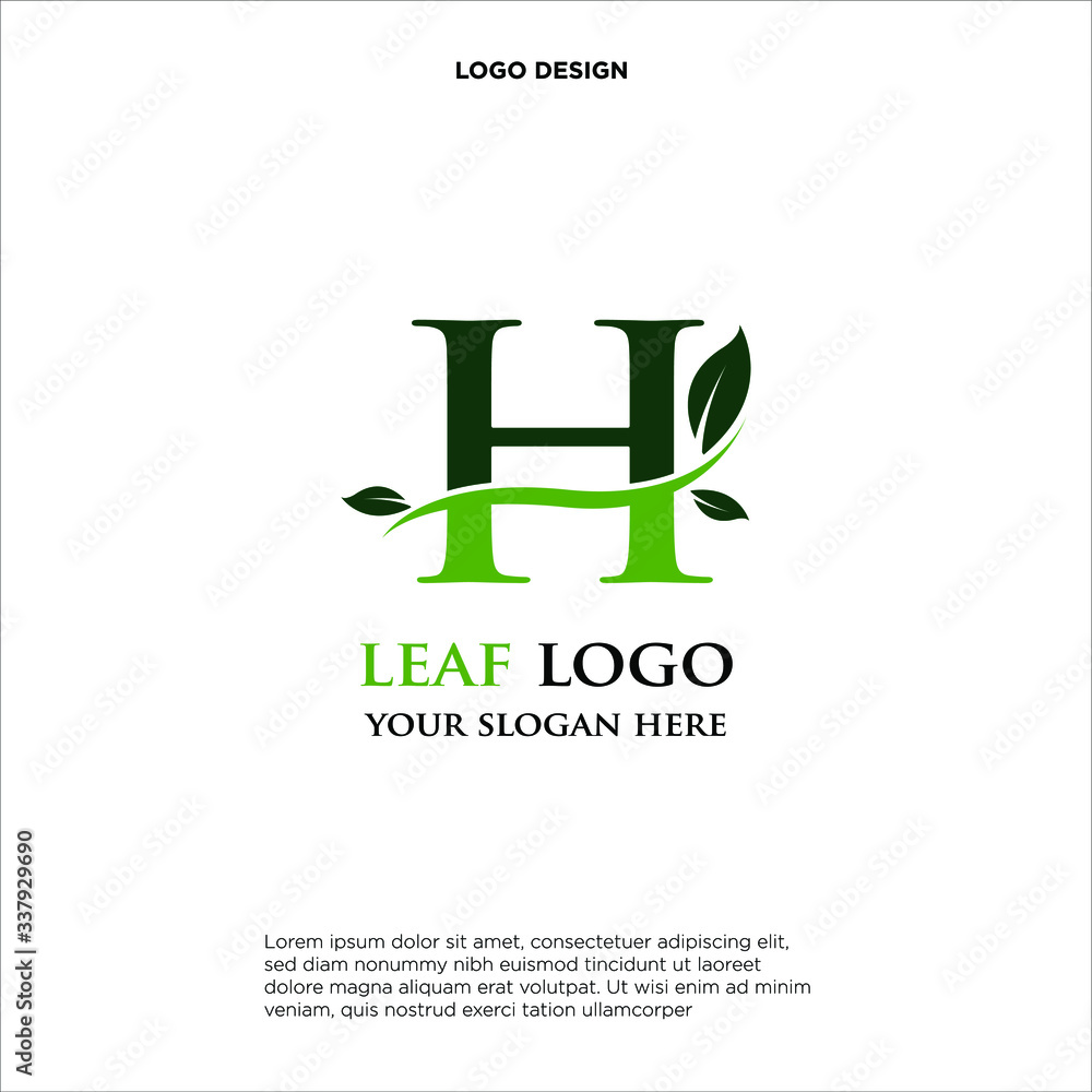 Initial Letter H With Leaf Logo Initial Letter H With Leaf Logo
