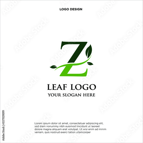 letter Z with an abstract leaf and curved line, logo design, isolated on white background.