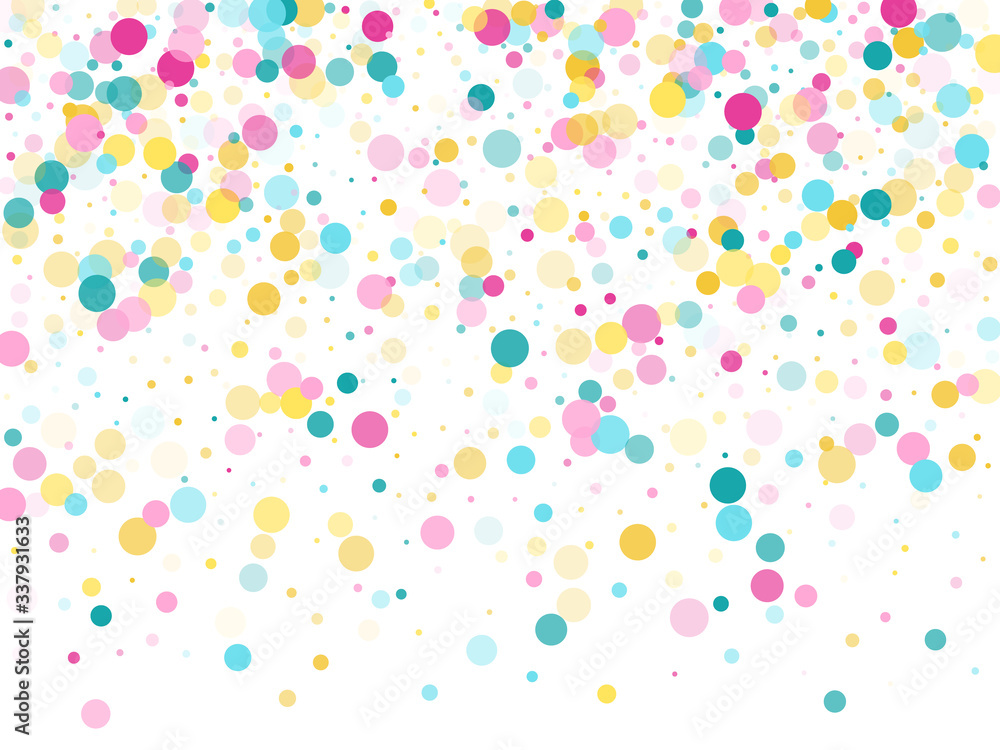 Memphis round confetti festive background in cyan blue, pink and yellow. Childish pattern vector. Memphis round confetti festive background in cyan blue, pink and yellow. Childish pattern vector.