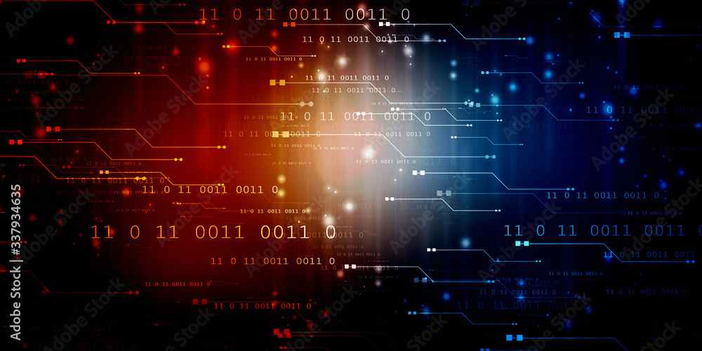 Obraz premium 2d illustration abstract digital binary data on computer screen