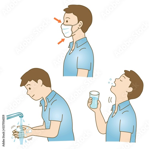 マスク・うがい・手洗いイラストセット01