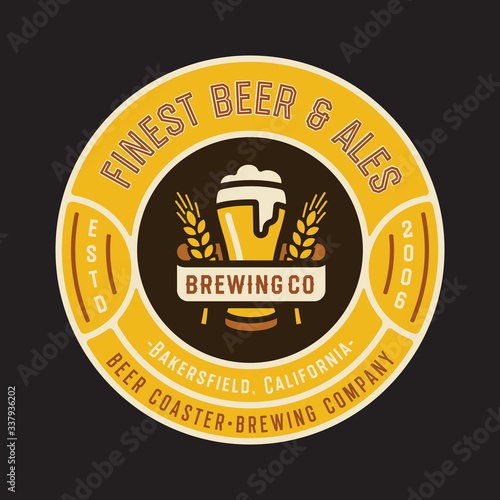 Vintage Original Beer Coaster Vector Design. Brewing Company Badge Emblem. Beer Badge Logo design.