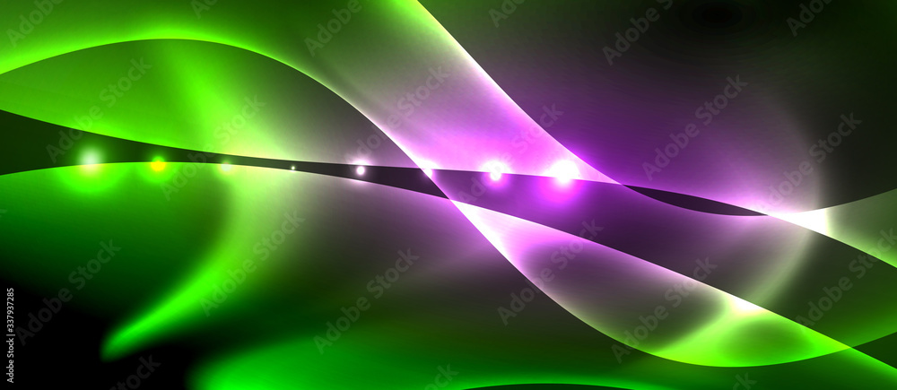 Abstract background. Shiny design neon waves with light effects, techno trendy design. Vector Illustration For Wallpaper, Banner, Background, Card, Book Illustration, landing page Abstract background. Shiny design neon waves with light effects, techno trendy design. Vector Illustration For Wallpaper, Banner, Background, Card, Book Illustration, landing page