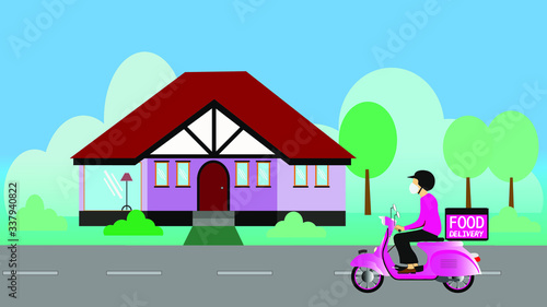 delivery, driver, fast, service, bike, quarantine, scooter, corona, coronavirus, courier, deliver, drive, order, pandemic, prevention, safety, social, transportation, vehicle, virus, distance, motorbi