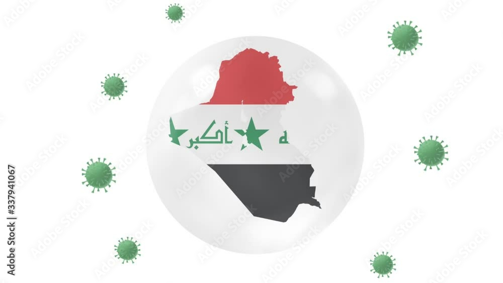 Iraqmap inside with flag in crystal ball protect from corona or covid-19 virus, lock down Iraq ,virus protection concept, stay home,work from home, overcome virus ,on white,black, green screen Iraqmap inside with flag in crystal ball protect from corona or covid-19 virus, lock down Iraq ,virus protection concept, stay home,work from home, overcome virus ,on white,black, green screen