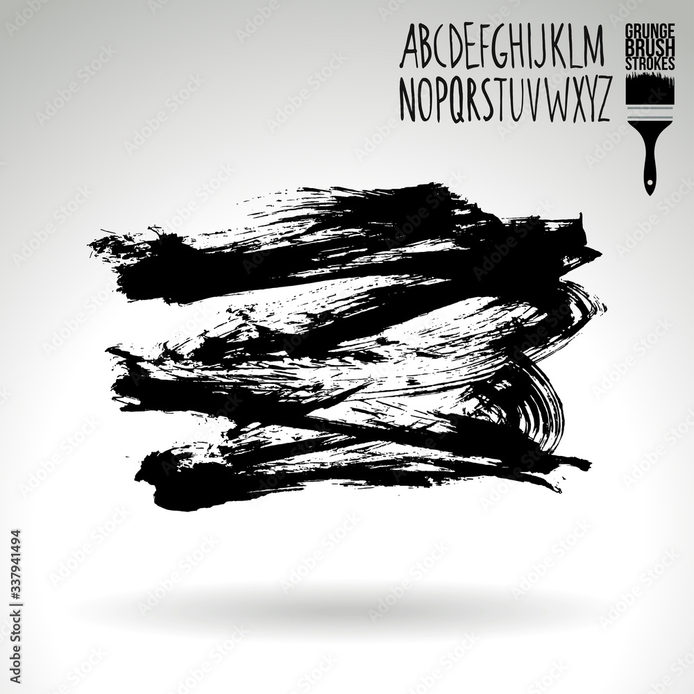 Black brush stroke and texture. Grunge vector abstract hand - painted element. Underline and border design.
Black brush stroke and texture. Grunge vector abstract hand - painted element. Underline and border design.