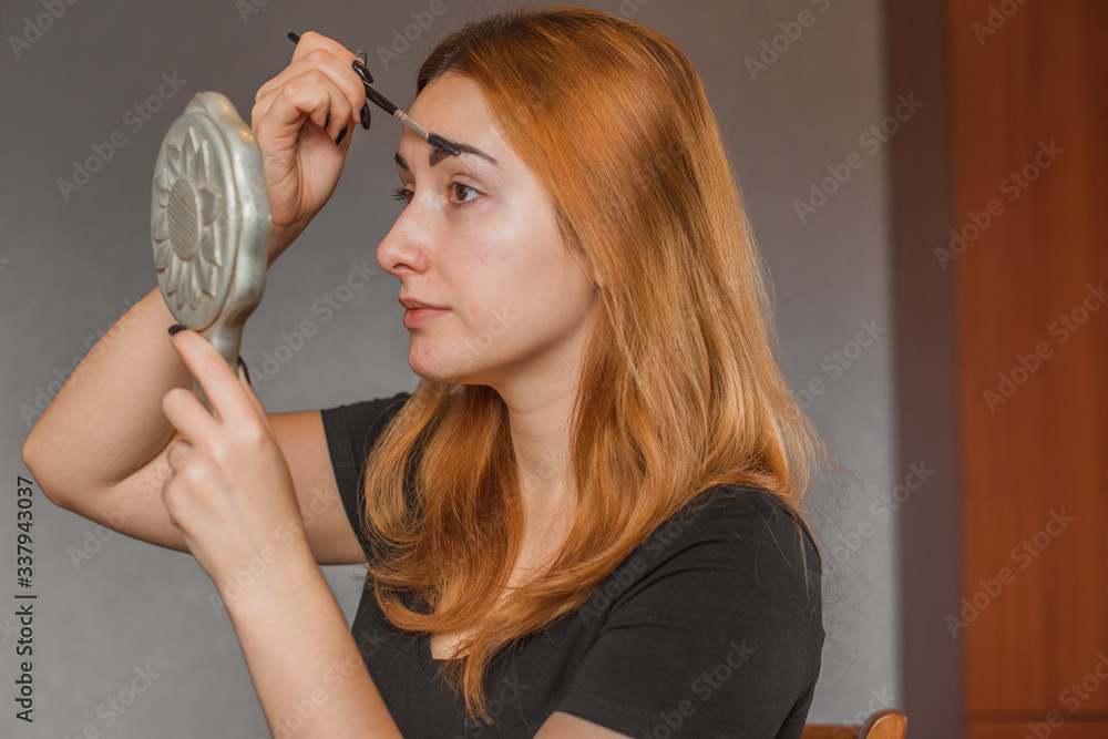 Concept of skin care at home, eyebrow make up correction Concept of skin care at home, eyebrow make up correction