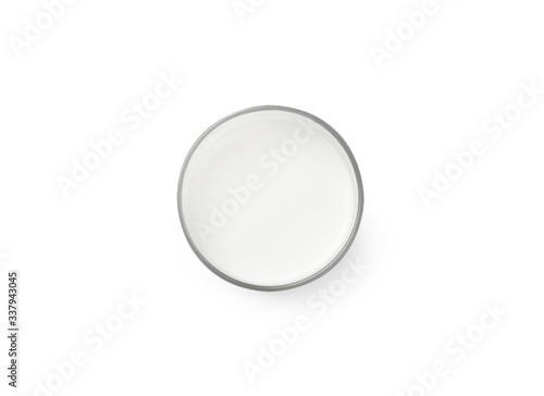 Glass of milk isolated on white background with clipping path, Flat lay or Topview angle.