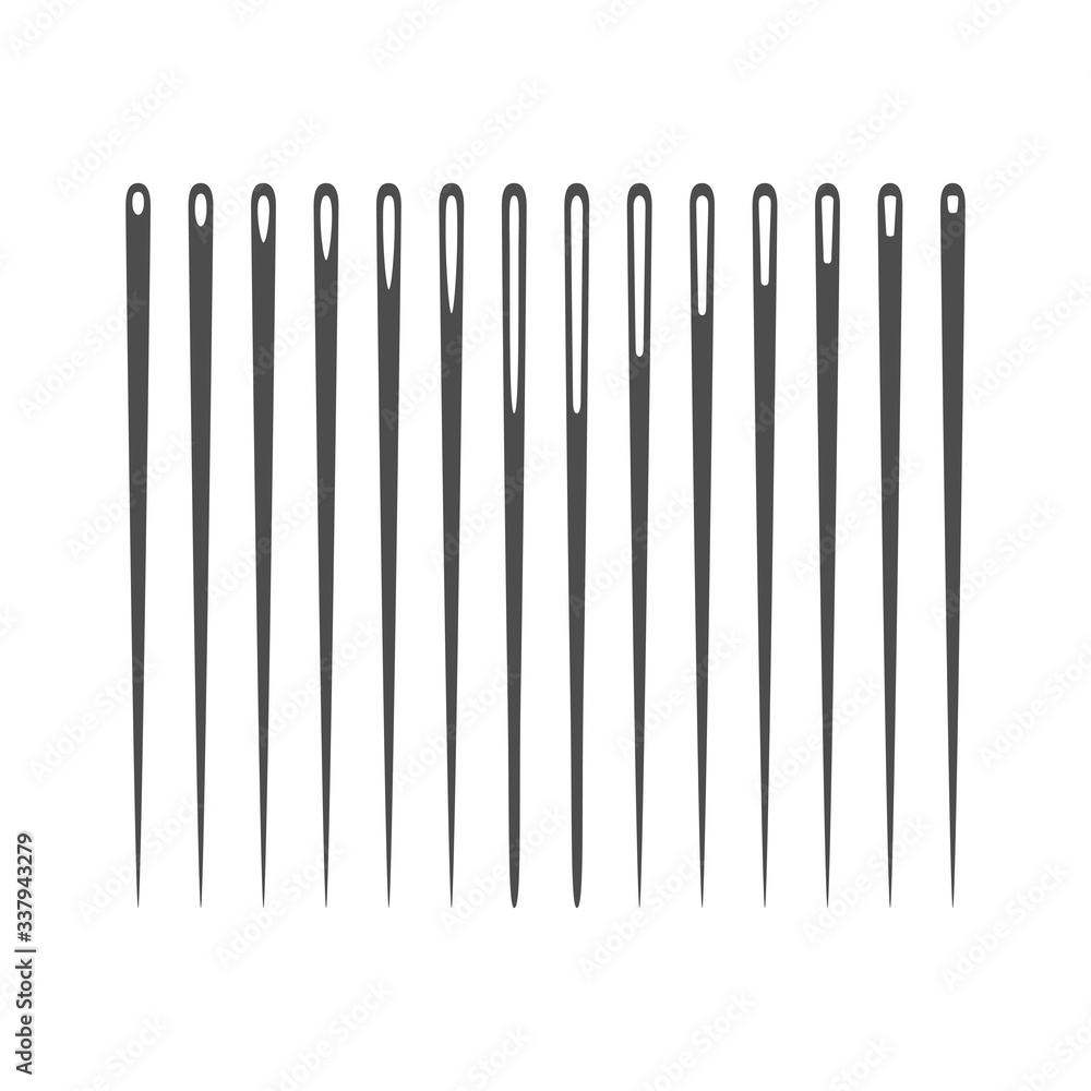 Needle silhouette icon set vector illustration. Collection of outline needle icons isolated on white background. Tailor logo template, sewing instrument design, fashion icon element, needlework skill Needle silhouette icon set vector illustration. Collection of outline needle icons isolated on white background. Tailor logo template, sewing instrument design, fashion icon element, needlework skill