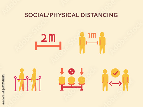 social or physical distancing icon set collection package with modern flat style