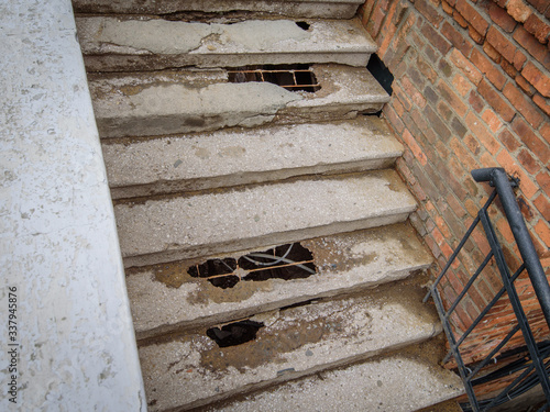 Emergency stairway with holes.