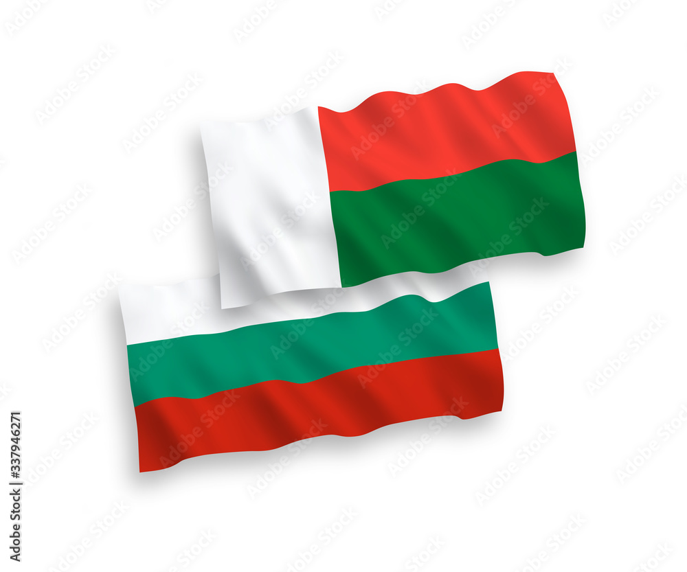 Flags of Madagascar and Bulgaria on a white background