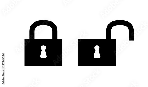 padlock black in locked and unlocked isolated on white, black padlock for clip art, key lock shape for icon cute, icon of key lock and unlock key