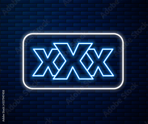 Glowing neon line Sex shop icon isolated on brick wall background. Sex shop, online sex store, adult erotic products concept. Vector Illustration