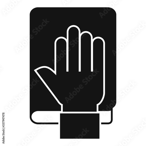 Hand on judge book icon. Simple illustration of hand on judge book vector icon for web design isolated on white background