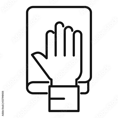 Hand judge book icon. Outline hand judge book vector icon for web design isolated on white background