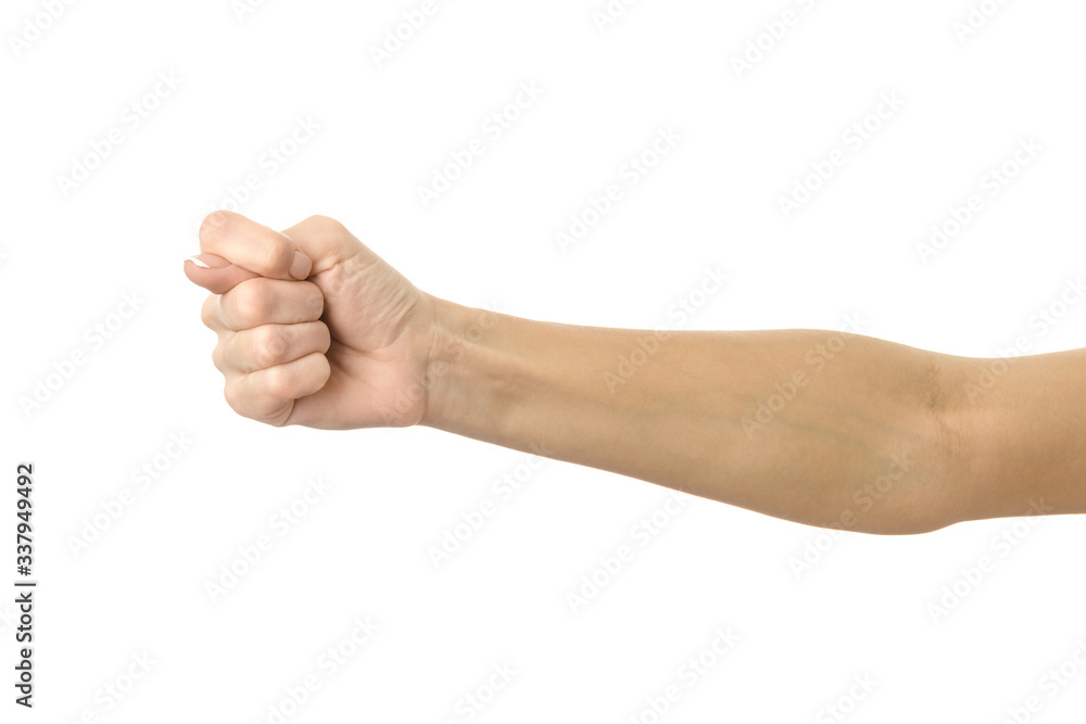 Fig sign. Woman hand gesturing isolated on white Fig sign. Woman hand gesturing isolated on white