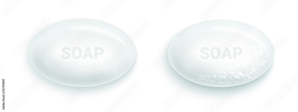 Soap bar with foam and bubbles isolated vector illustration on white background. Soap foam for lather. Vector illustration. Soap bar with foam and bubbles isolated vector illustration on white background. Soap foam for lather. Vector illustration.