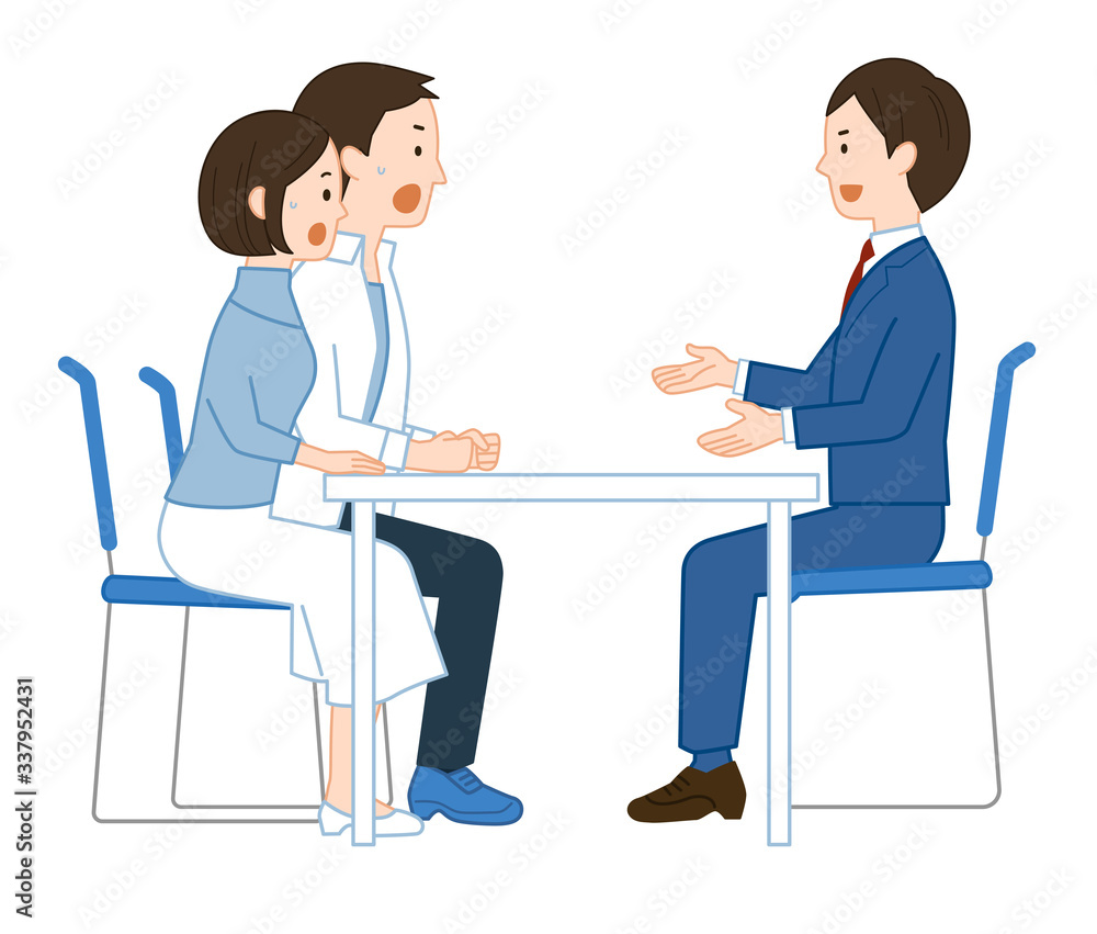 説明を聞いて驚く夫婦 説明を聞いて驚く夫婦