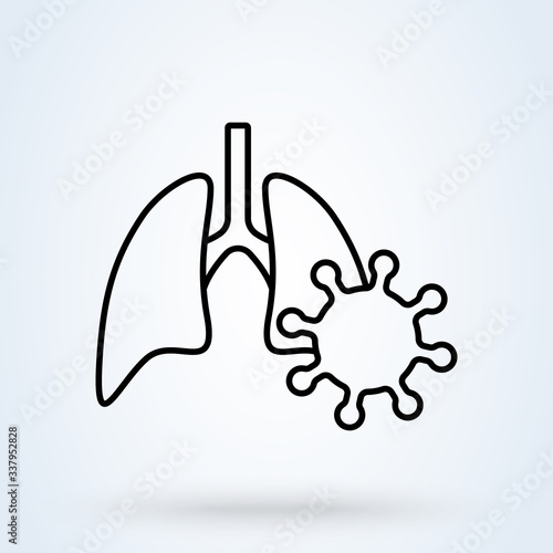 Lungs and virus line art. bacteria causing disease. Vector illustration Linear style